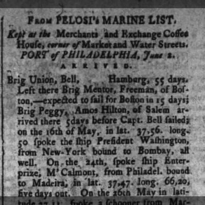 Capt Amos Hilton Brig Peggy in port of Philadelphia