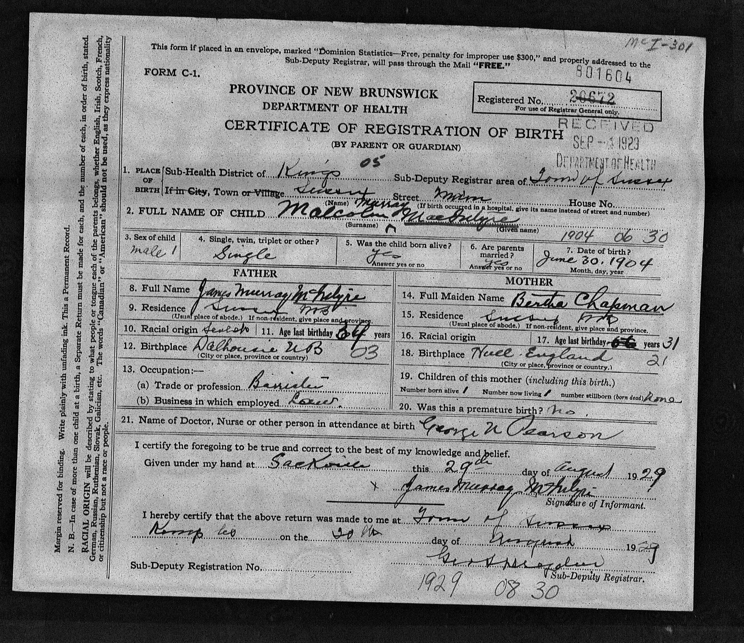 New Brunswick, Canada, Births and Late Registrations, 1810-1906