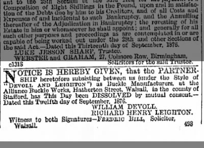 Richard Henry Leighton partnership dissolved - Buckle Manufacturers